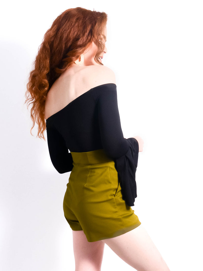 Tailored High Waisted Green Shorts
