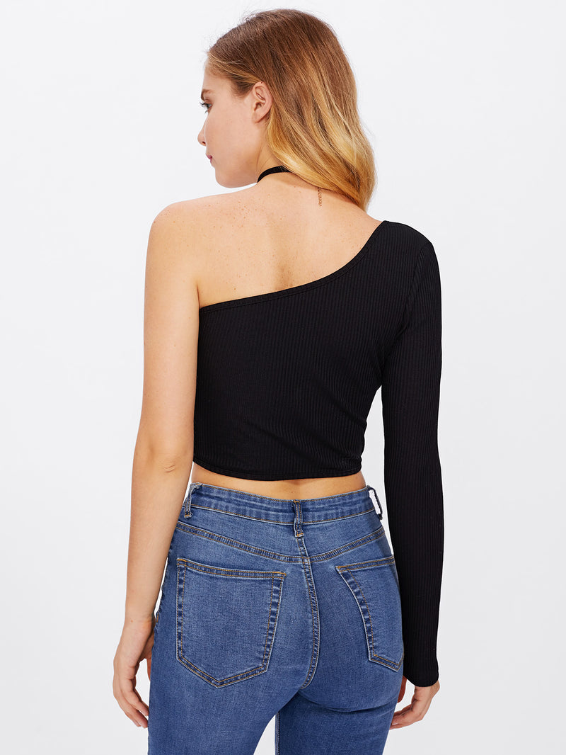 Sable One Shoulder Ribbed Top